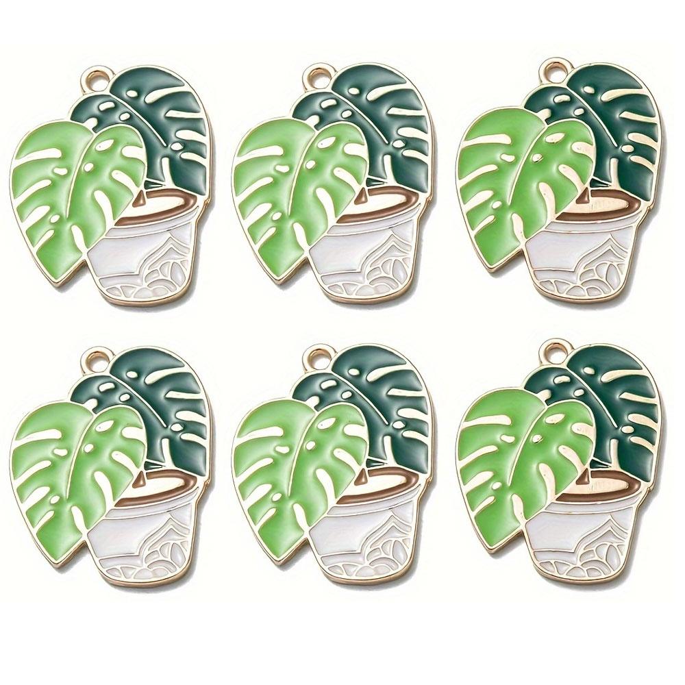 2/6/12pcs Leaf Glazed Alloy Pot Cultural Pendant Leaf Green Plant Pot Pendant DIY Jewelry Crafts Bracelet Necklace Decoration