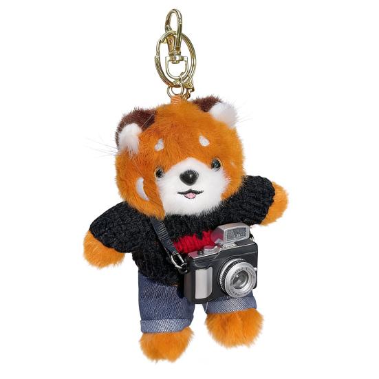 Cartoon Red Panda Plush Keychain Stuffed Red Panda Wearing Sweater Bag Charm with Mini Camera for Backpack Handbag Car Key Accessories