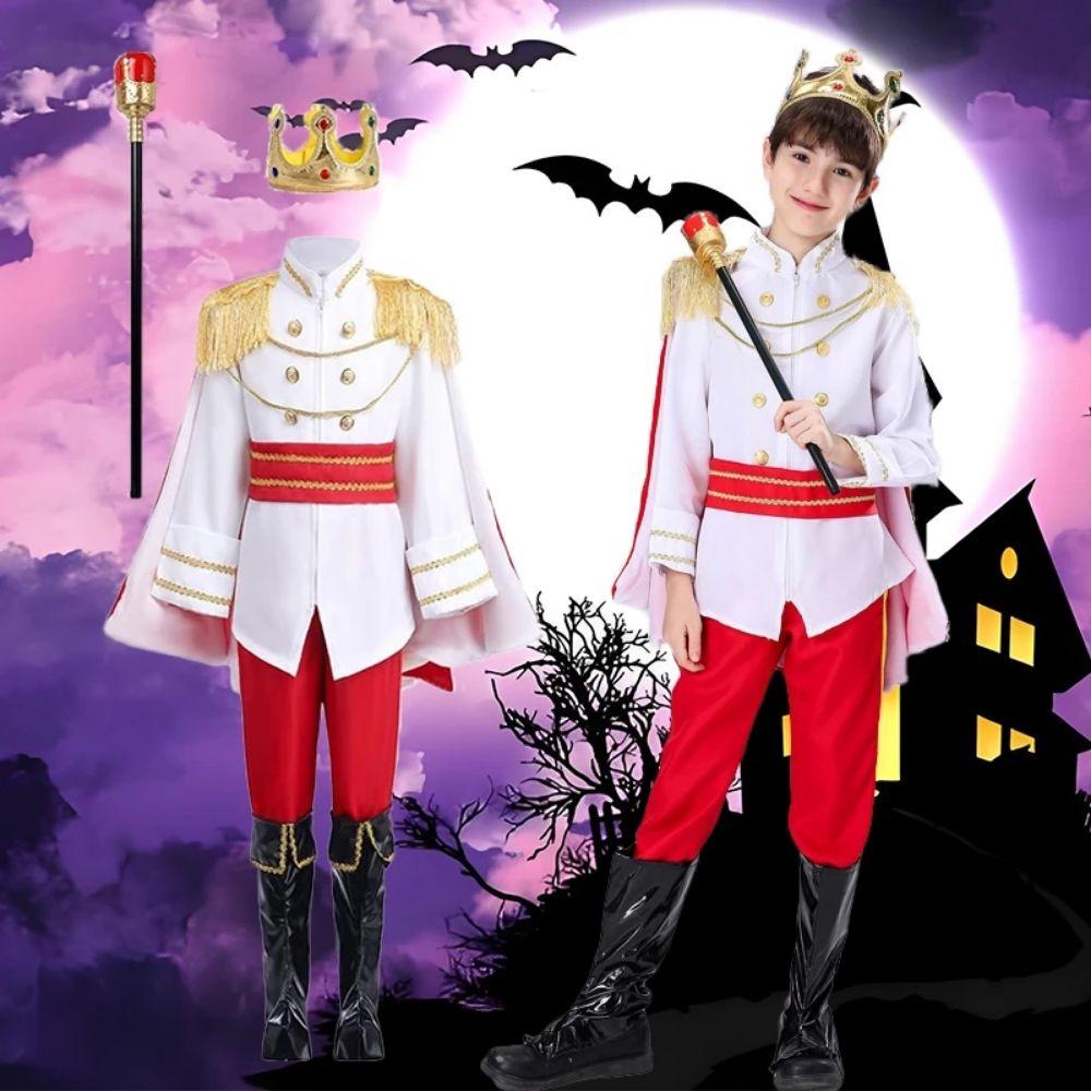 Role Playing King Cosplay Costume Fluffy Kid Crown Cane Party Costume Masquerade