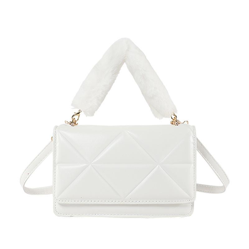 Trendy Grid Pattern Small Square Bag Women s Bags 2024 Spring New Popular Plush Handbag Single Shoulder Crossbody Bag белый