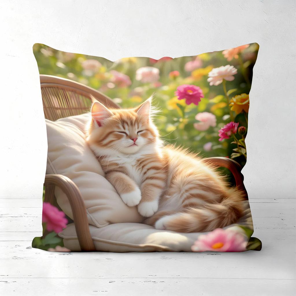 Spring Ginger Kitten Printed Pillow Covers For Home Decor Polyester Sofa Cushion Cov Headboard Pillow (Without Pillow Core
