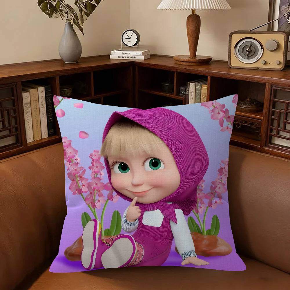 Anime M-Masha And B-Bears Pillow Cover Sofa Cushion Cover Home Room Decoration Children Gift