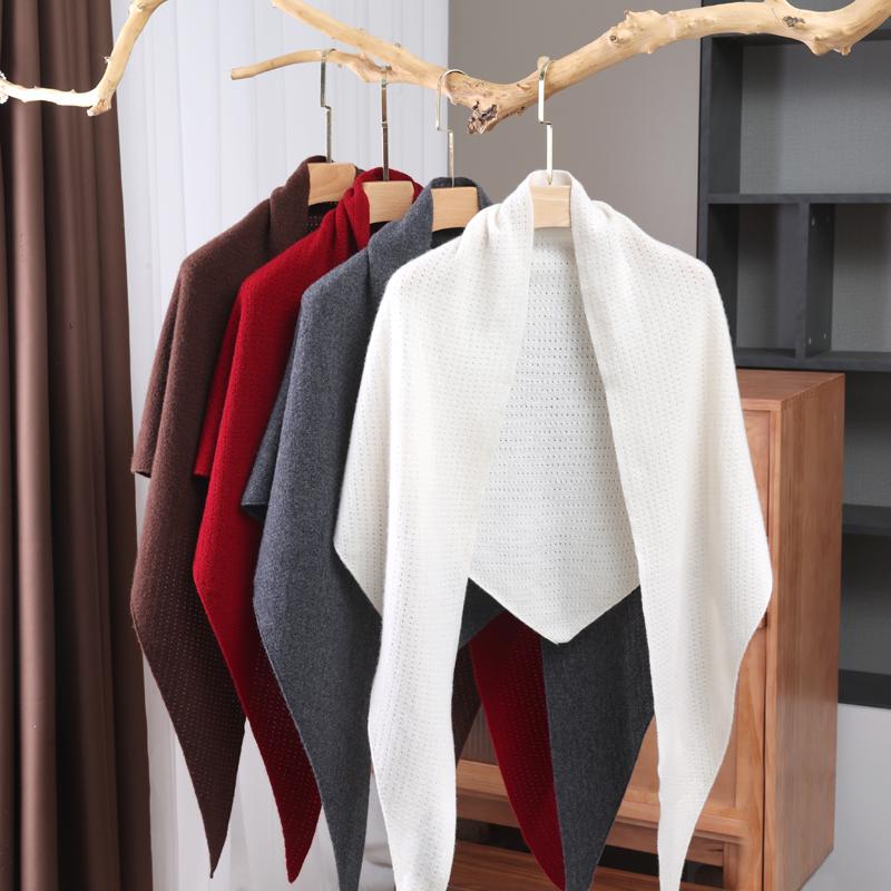 Women's 100% Cashmere Triangle Scarf Shawl Warm Soft Knitted Solid Hollow out Winter Accessory for Wearing with Shirt