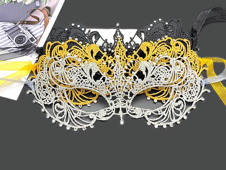 Party Hollow Costume Lace Mask With Water Diamond Decoration For Halloween