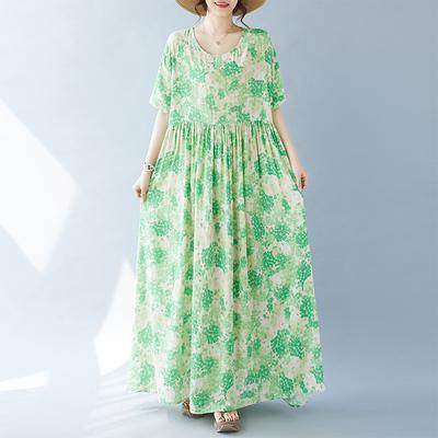Thin Light Cotton Print Floral Prairie Chic Vintage Loose Summer Dress Fashion Women Travel Casual Long Bohemia Oversize Dress