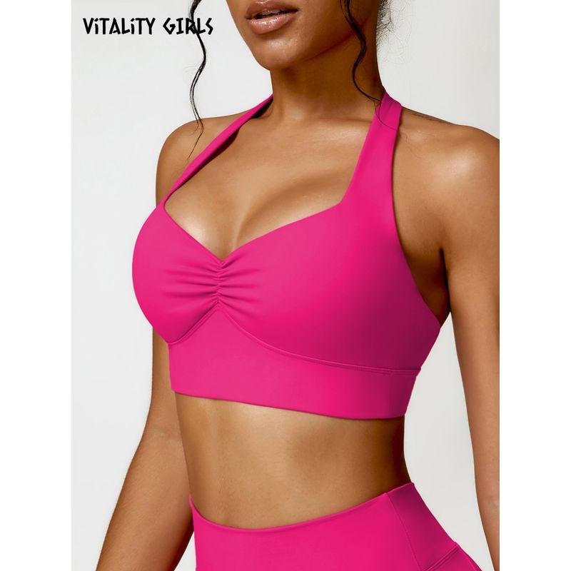 

Vitality Girls Fashion Halterneck Yoga Intimates Backless Fitness Sports Bra Busty Gathering Shock-Absorbing