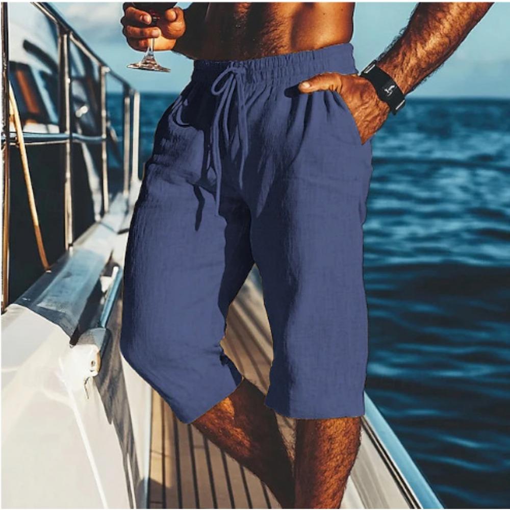 Sommer Neue Lockere Leinen Atmungsaktive Cropped Hose Herren Sportliche Freizeit Hose