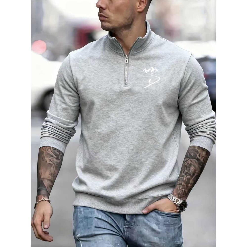 Mountain Bike Is a Stylish New Men s Casual Sportswear with a Cool and Stylish Design, Featuring a Zippered Collar and Long Sleeves S серый