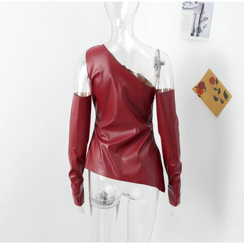 Kvinner Sexy PU kunstskinnvest med hansker Mote en-skulder ermeløs uregelmessig vest vest Slim High Street Topper