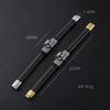 Punk Vintage Gothic Leopard Leather Braided Stainless Steel Fashion Jewelry Bracelet Bangle for Men Magnetic Clasp