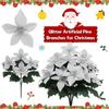 4 Fork Simulated Flowers Simulation Flowers Decor Elegant Artificial Poinsettia Bouquet with Green Leaves Uv Resistant for Home