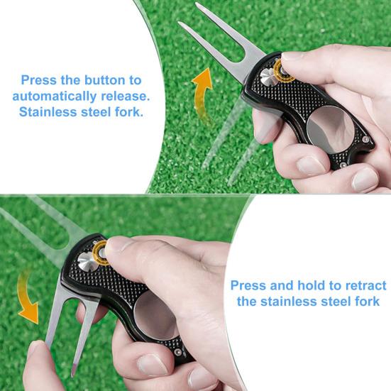 Golf Divot Reparaturwerkzeug Magnetischer Ballmarker Faltbares Green Fork Werkzeug Golf Zubehör Männer Frauen Golfer Enthusiasten Geschenk