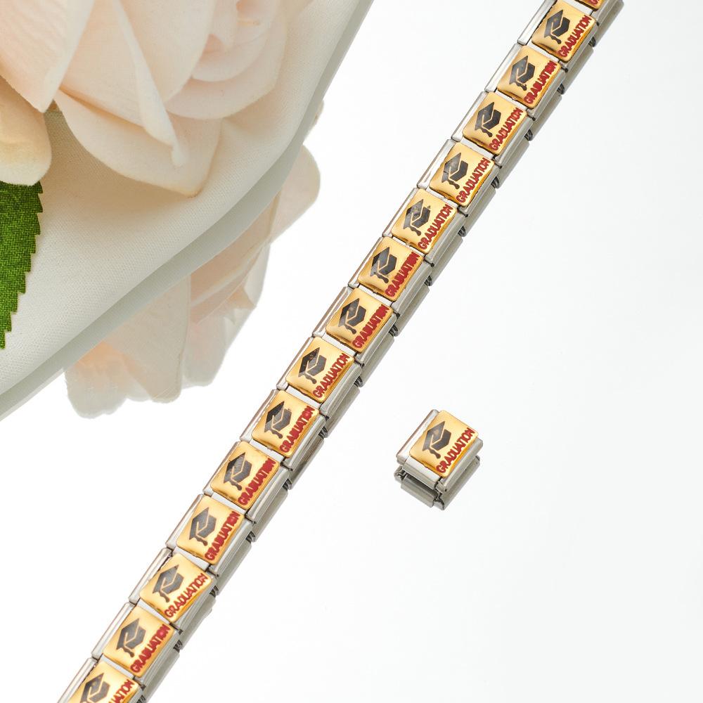 2024 DIY Personalized Shiny Classic Burger Coffee Beverage 304 Stainless Steel Italian Charm Bracelet Link 9mm * 10mm Module