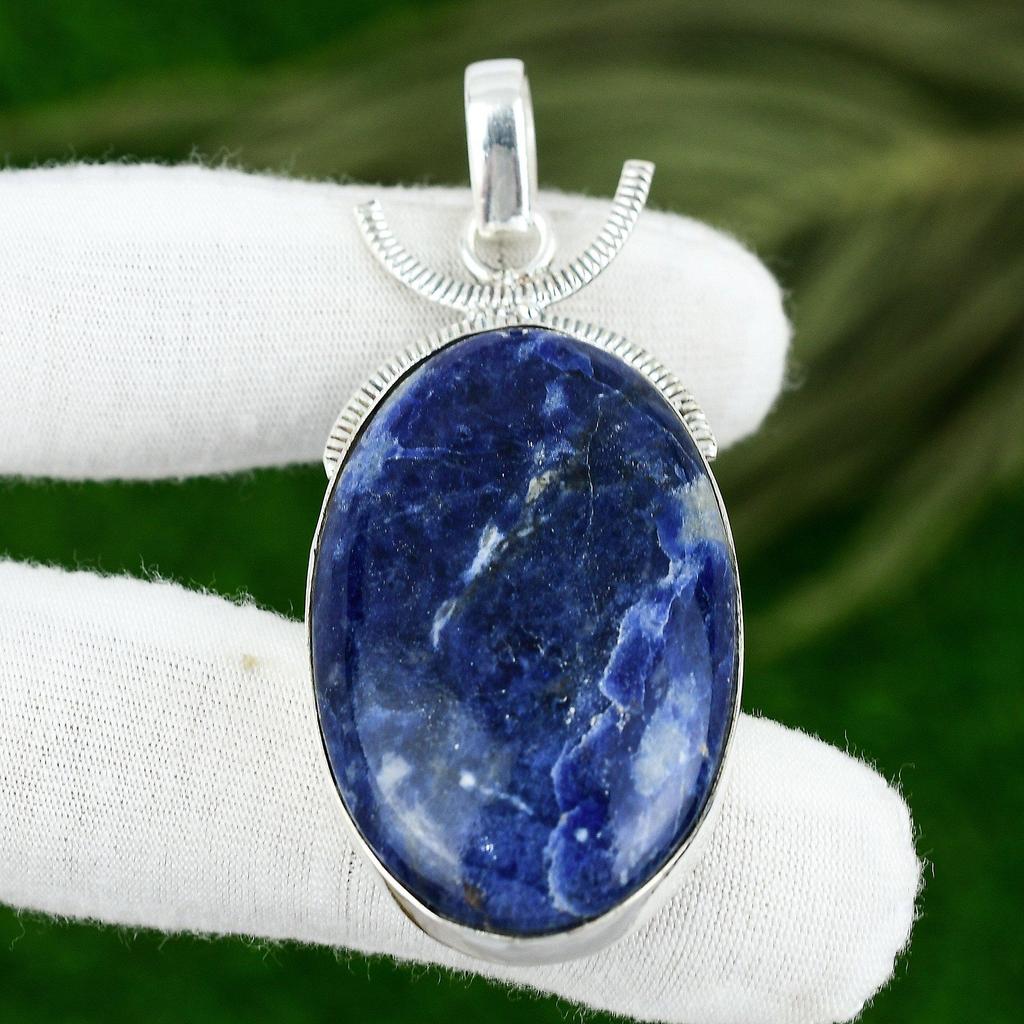 Pierre Précieuse Sodalite Naturelle Bijoux Indiens Pendentif en Argent Sterling 925 Pour Femmes