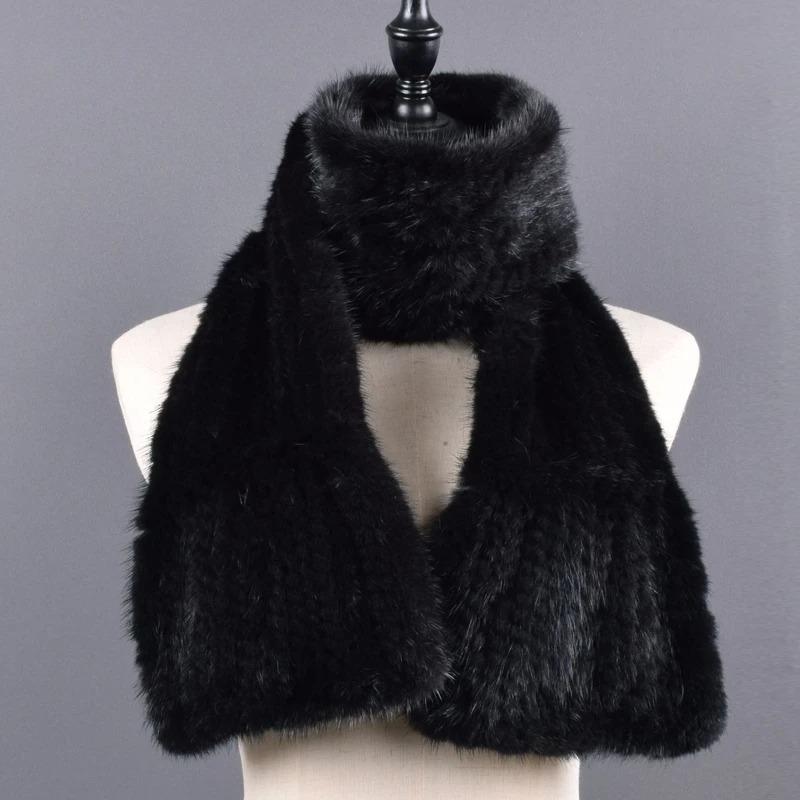 Winter Natural Mink Fur Scarf For Women Long Style Lady Genuine Fur Neckerchief Handmade Knitted Really Mink Fur Scarves
