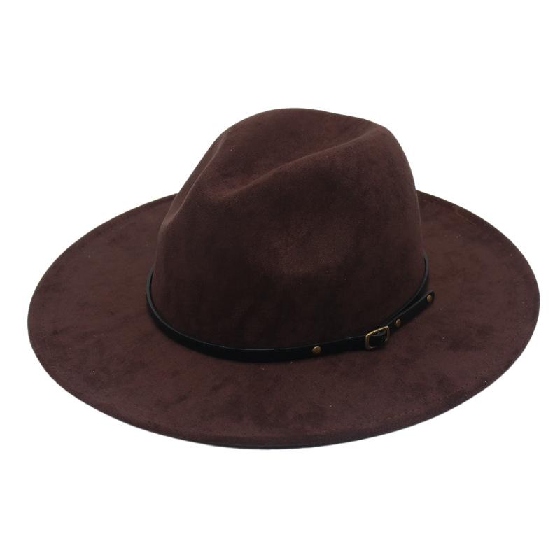 Big Brimmed Top Hat Imitation Suede Jazz Hat Spring Summer Felt Hat Gentleman'S Hat