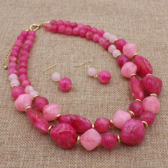 1 Set Layered Necklace Retro Design Jewelry Accessories Double Strand Statement Necklace Hook Earrings Set for Party