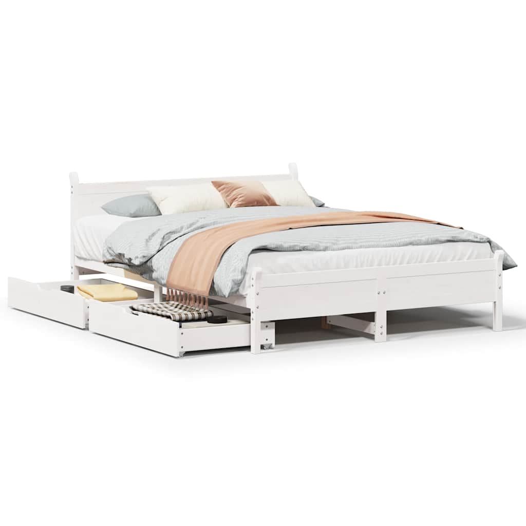 Vidaxl Bed Frame Without Mattress, White, 150X200 Cm, Solid Pine Wood