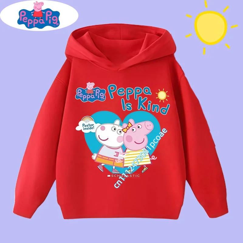 new children's clothing Children's hooded sweatshirt with Peppa Pig cartoon print - Boys' sports shirt for girls, casual top