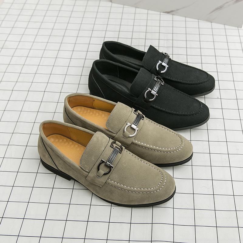 Velvet leather shoes with one pedal, trendy British leather shoes, men's Korean version, Doudou shoes, fringed loafers, lazy and casual