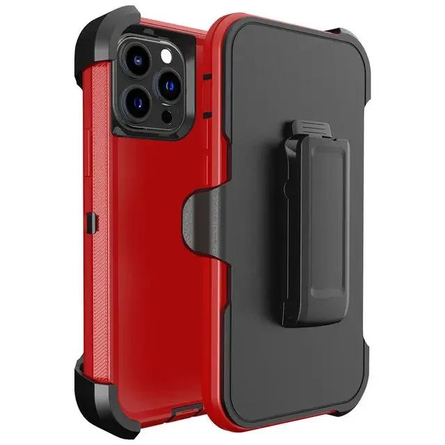 

Гибридный прочный защитный чехол-держатель для iPhone 16 Pro Max 14 13 12 11 15 Xr Xsmax X SE 6 7 8 Plus Otter Case Box противоударный с зажимом для ремня подставка чехол For SE2020 or SE2022 красный черный