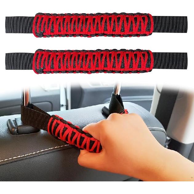 2Pcs Headrest Grab Handles, Car Front Rear Seat Back Roll Bar Grip Handles Kit, Nylon Grab Handl With Headrest Mounted, Heavy Duty Automotive
