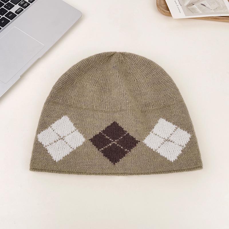 Rhombus Color Matching Knitted Hat Children S Season Warm Ear Protection Wool Hat Casual Versatile Face Small Cold Hat One size fits all【54-60cm】