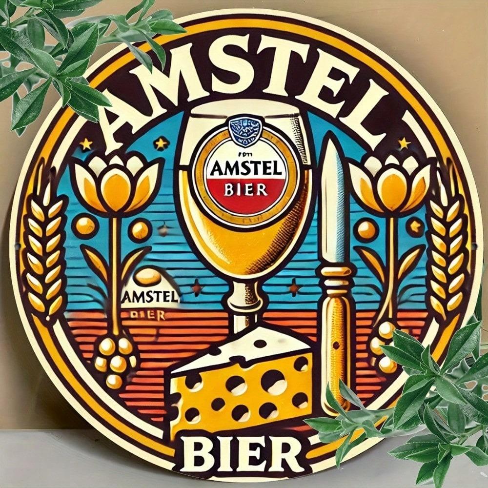 Vintage Amstel Bier Tin Sign 8x8 Retro Aluminum Wall Art for Home Bar Pub Decor