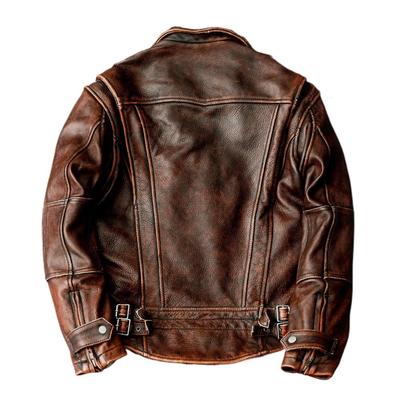 Chinese Size Men Genuine Leather Jacket Vintage Brown 100% Cowhide Coat Man Slim Fashion Biker Clothing Asian Size S-6XL M697