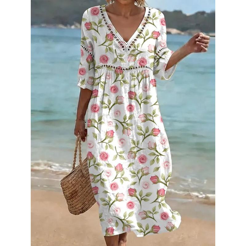 2026 European and American spring and summer new V-neck digital printing dress women s 2026 early spring new S