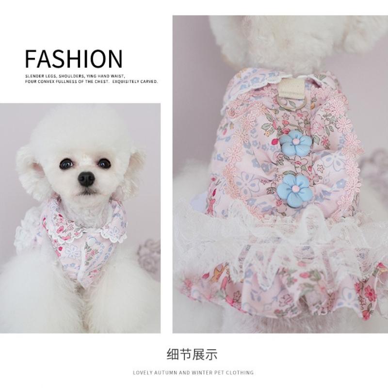 Hundekleidung Herbst- und Winterkleidung Dickes Katzen-Prinzessinnenkleid Baumwollmantel Blumenspitze Kleiner Hund Haustierbedarf