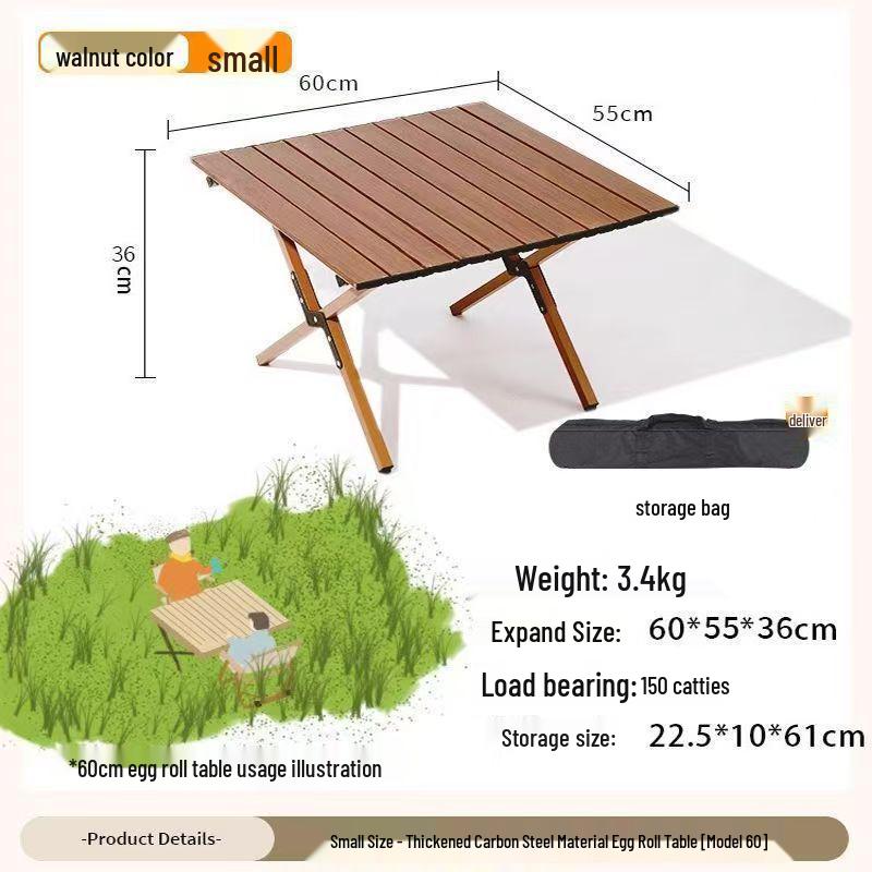 Tragbarer faltbarer Roll-up-Tisch aus Karbonstahl mit Stühlen für Camping im Freien, Gärten und Balkone