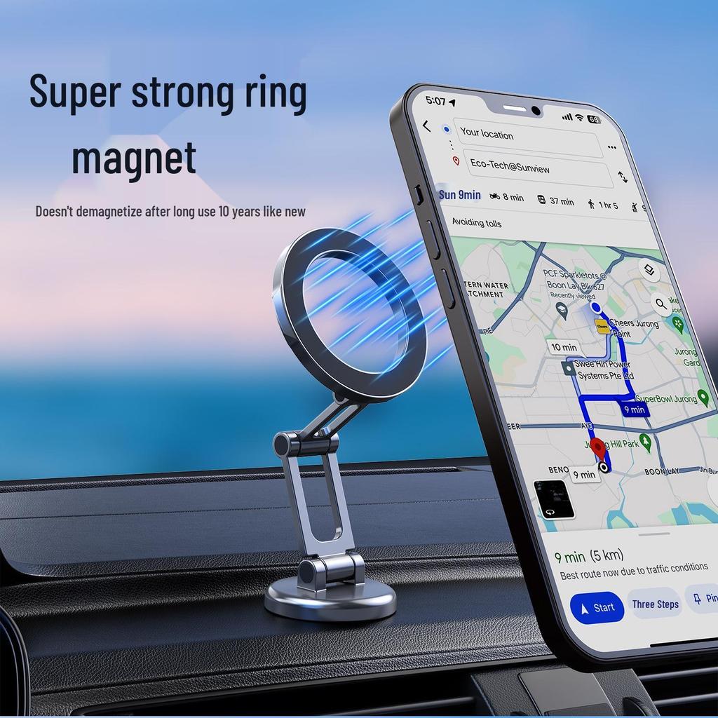 Dual-Fold Rotating Magnetic Car Dash Phone Holder