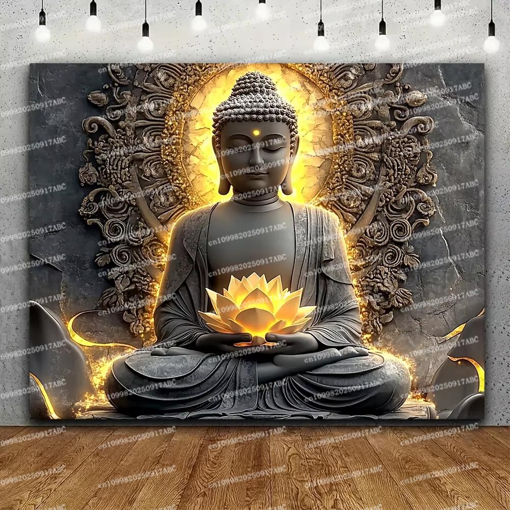 Big Buddha Tapestry Lotus Yoga Meditation Tapestry Dark Home Tapestry Lotus Suitable for Bedroom Living Room Backdrops Cloth