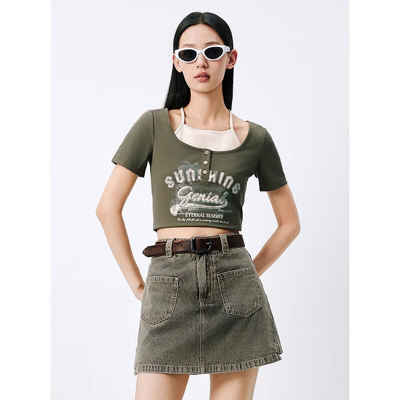 Peacebird Women s Faux Two-Piece Short Sleeve T-Shirt M