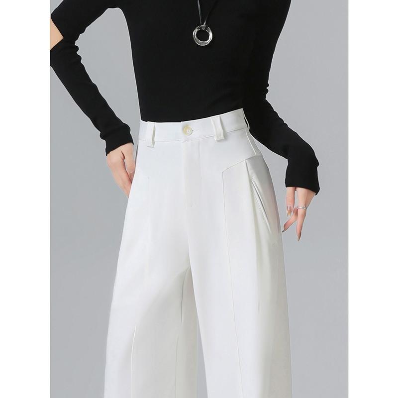 White Suit Pants Women's Spring and Autumn New High Waist Drape Thin Narrow Version Casual High-end Straight Wide-leg Pants