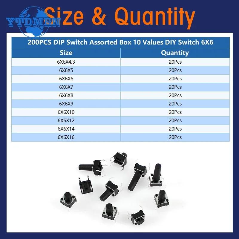 200pcs 10 Kinds Switch Kit Push Button Switches Directly Inserted Into Touch Switch DIY Assorted Kit