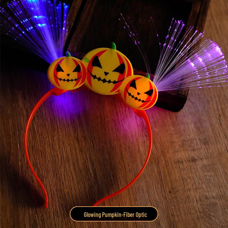 Svítící Halloweenská Dýně s Čertovskými Rohy Čelenka pro Koncerty a Večírky