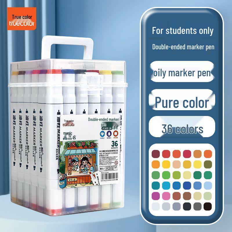 True Color Double-Ended Oil-Based Markers: Quick-Drying Anime Art Set with Hard Tips for Students