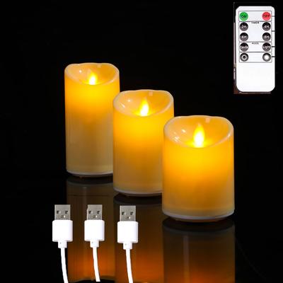 1/3 kusů bezplamenné USB pohyblivé knotové svíčky s dálkovým ovládáním, dobíjecí plastové svatební taneční svíčky s plamenem