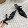 Blumenmuster Marke High Heel Pumps Damen Sexy Spitzschuh Mesh Atmungsaktiv Slipper Elegant Party Rückenfreies Kleid Schuh Mules