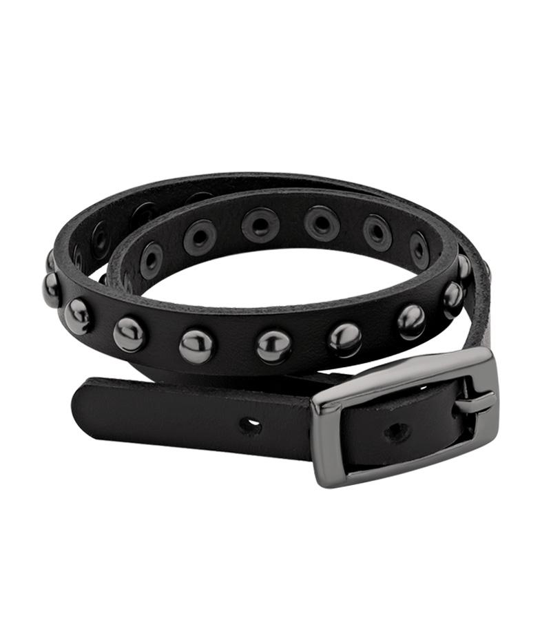Everybirthday Black Stud Leather Belt Necklace