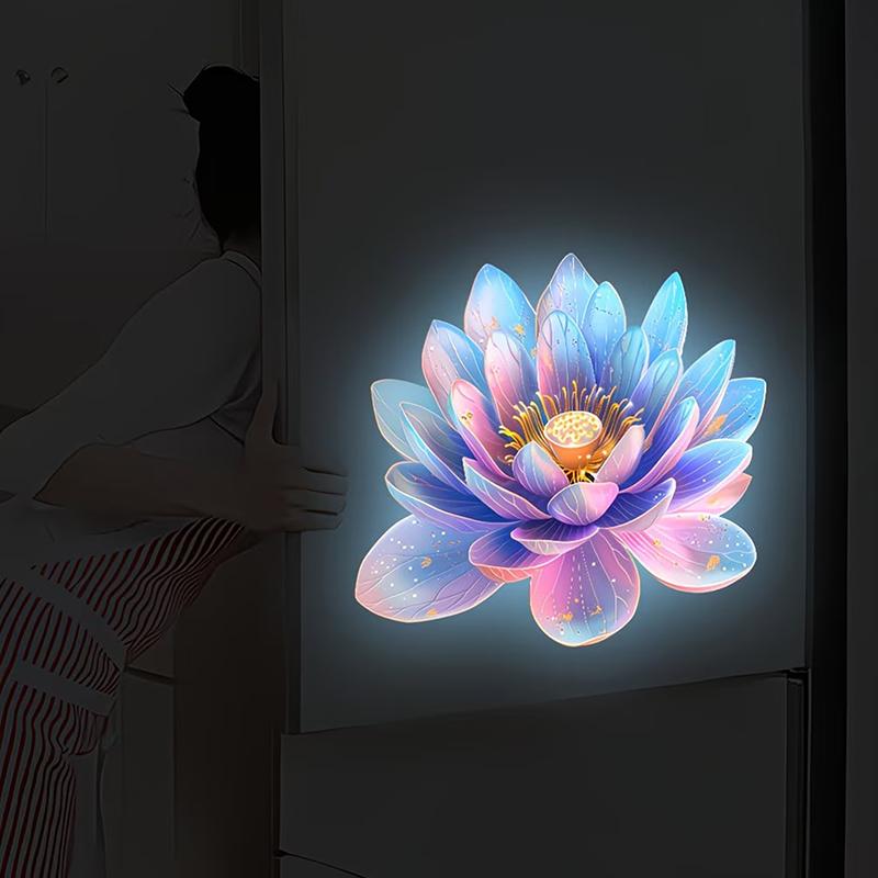 Glow-In-The-Dark Lotus Toilet Sticker Luminous Colorful Fridge Wall Sticker Self-Adhesive Removable Home Bathroom Decor