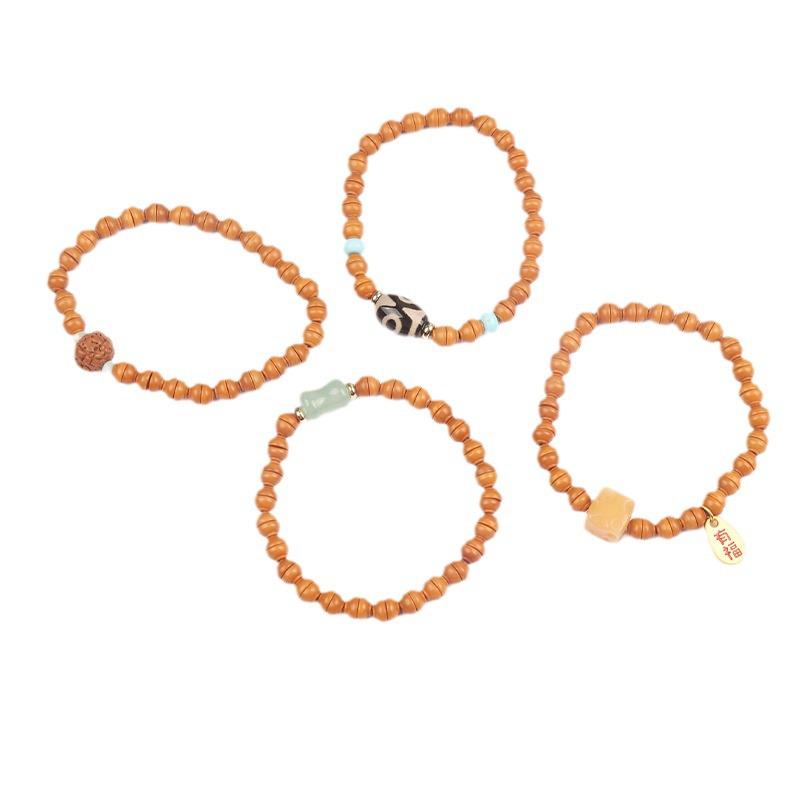 Handgefertigtes Olivenkern Wenwan Dzi Perlenarmband - Einzelreihe Unisex Buddhistisches Design