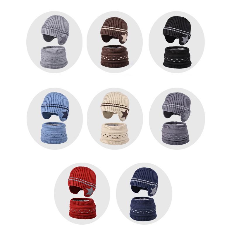 Children's Hat Scarf Suit Winter Velvet Warm Ear Protection Coldproof Knitted Wool Cap Boys Girls Pullover Cap