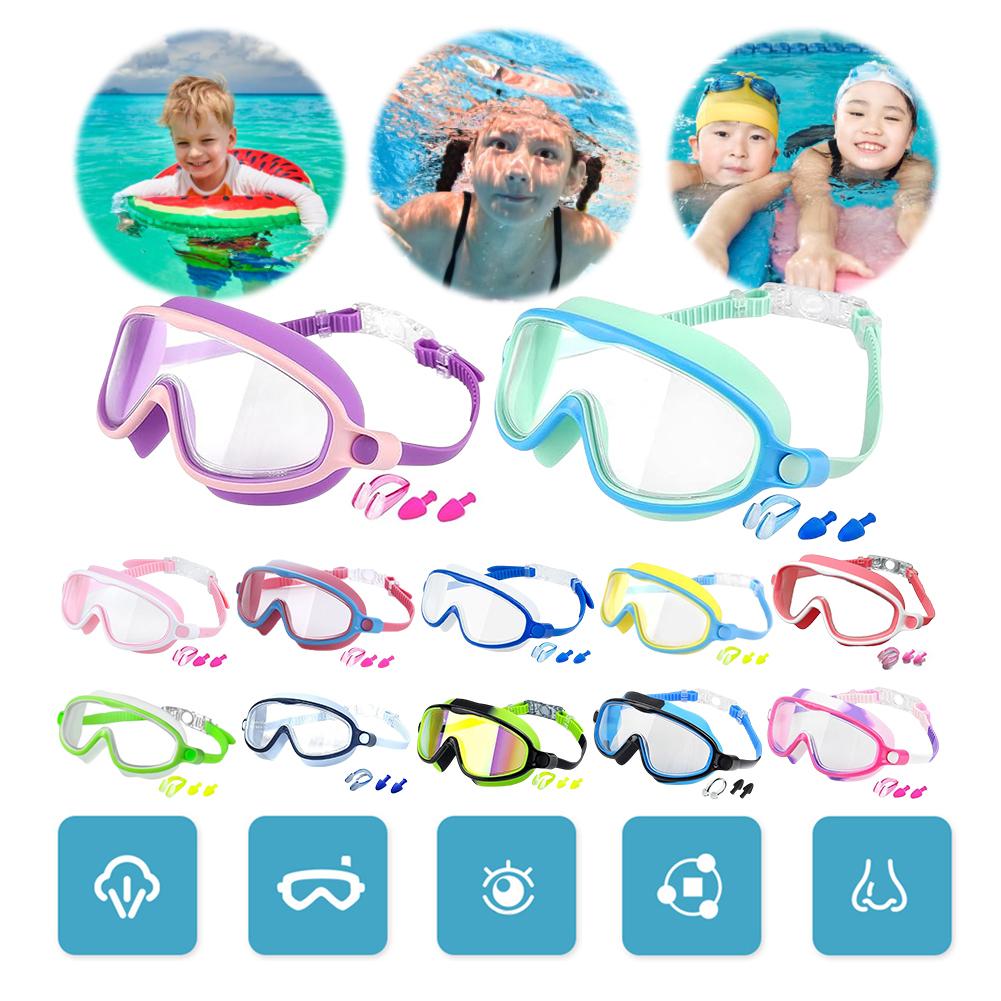 Kids Swimming Goggles No Leaking Pool Goggles with Ear Plugs Nose Clip for Children From 4 To 15 Years Old
