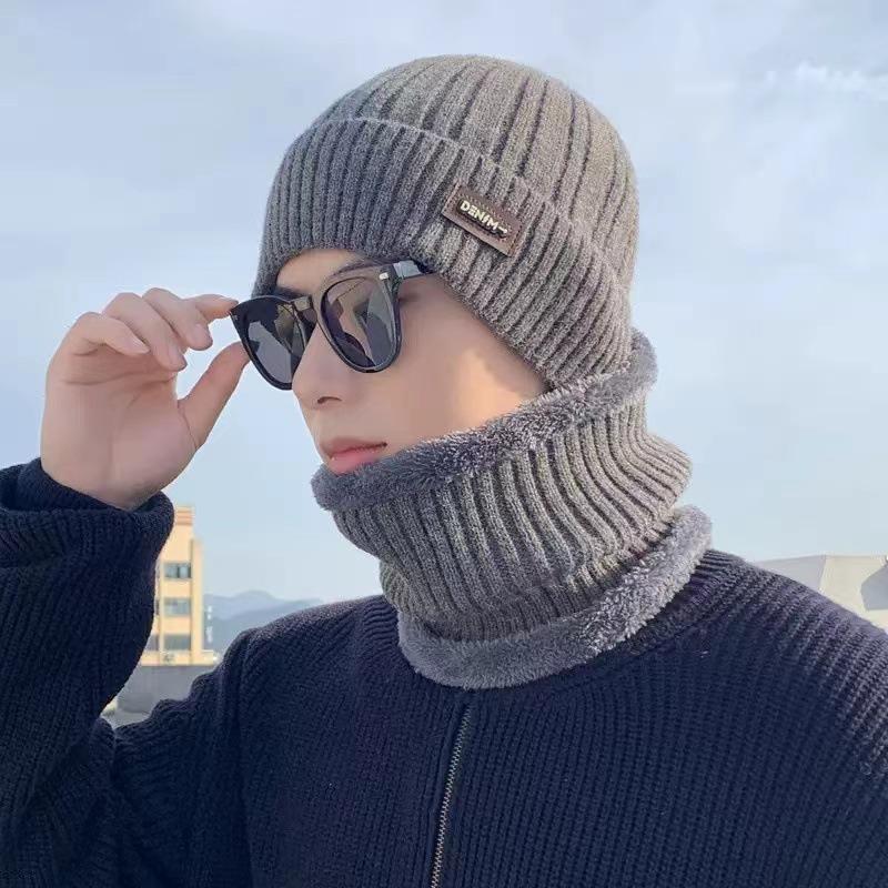 Knitted Hat, Autumn and Winter Men's Warm and Velvet Fashionable Woolen Hat New Versatile Ear Protection Hat  Scarf  Cold Protection Hat Thick Hat