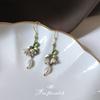 Lily of the Valley Silver-Plated Earrings with Green Tassel and Freshwater Pearl