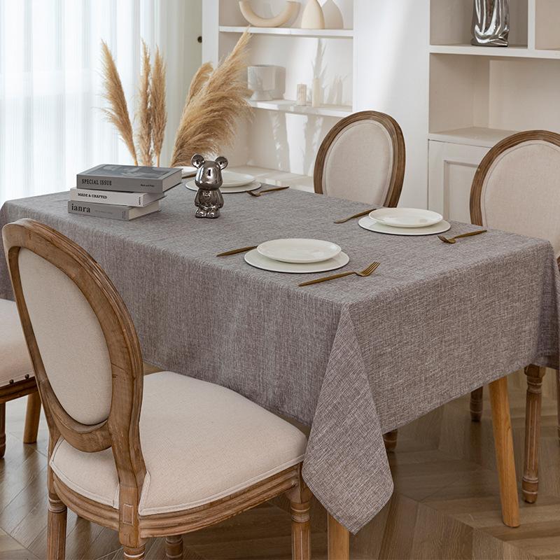 

European high-density light luxury style simple and rich hemp rectangular yarn-dyed polyester hemp jacquard household dining table cloth 1.2*1.6m