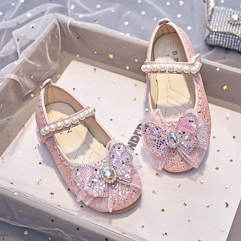 

Girls Fishtail Bow Leather Shoes - Autumn 2025 New Arrival Princess Style, Soft Sole with Pearl Detail 30